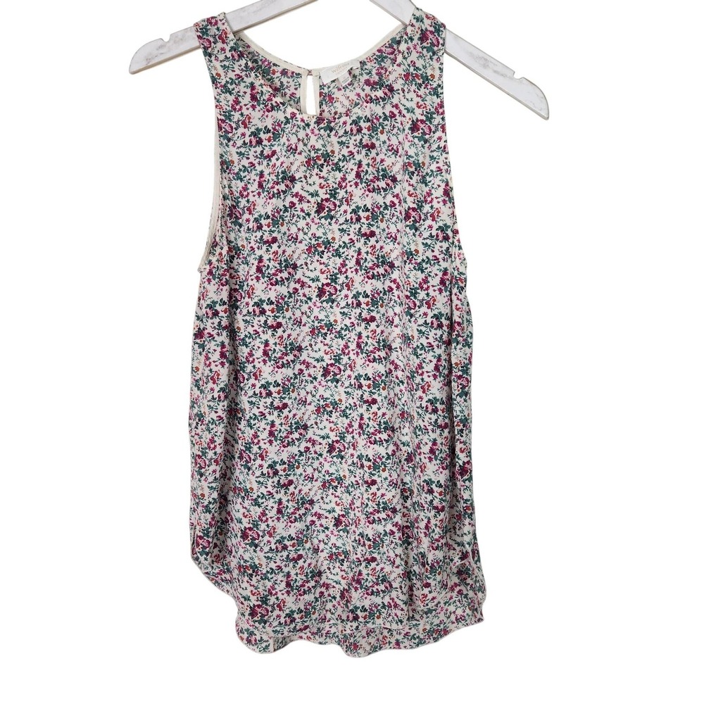 Wilfred Aritzia Tank Top Womens Medium Floral 100% Silk Pleated Keyhole Blouse